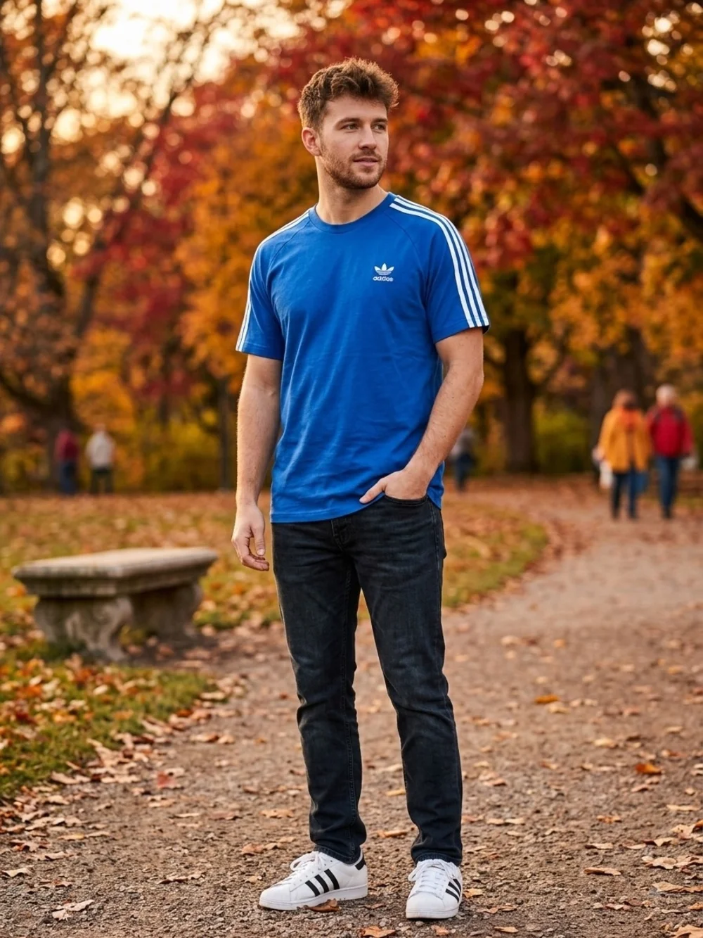 Adidas Men’s Essentials 3-Stripes T-Shirt HE4410 Size 2XL Blue White Striped